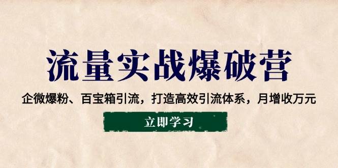 （14039期）流量实战爆破营：企微爆粉、百宝箱引流，打造高效引流体系，月增收万元-智创网