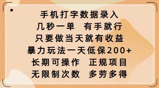 手机打字数据录入，几秒一单，有手就行，只要做当天就有收益，暴力玩法一天低保2张-智创网