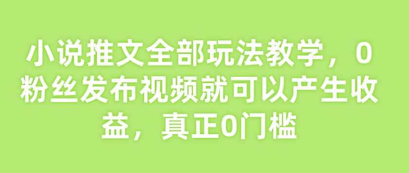 小说推文全部玩法教学，0粉丝发布视频就可以产生收益，真正0门槛-智创网
