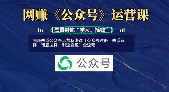 网创赛道公众号运营私密课【公众号注册、赛道选择、话题选择、引流变现】全流程-智创网