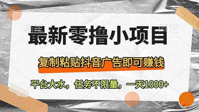 （14230期）最新零撸小项目，复制粘贴抖音广告即可赚钱，平台大水，任务不限量，一…-智创网