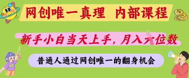网创唯一真理，内部课程，新手小白当天上手，月入5位数，普通人通过网创唯一的机会【揭秘】-智创网